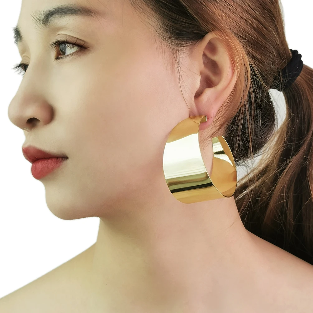 MANILAI 5.5cm Wide Shining Metal Big Hoop Earrings Women Large Alloy Dangle Statement Round Earring African Gold Color Jewelry