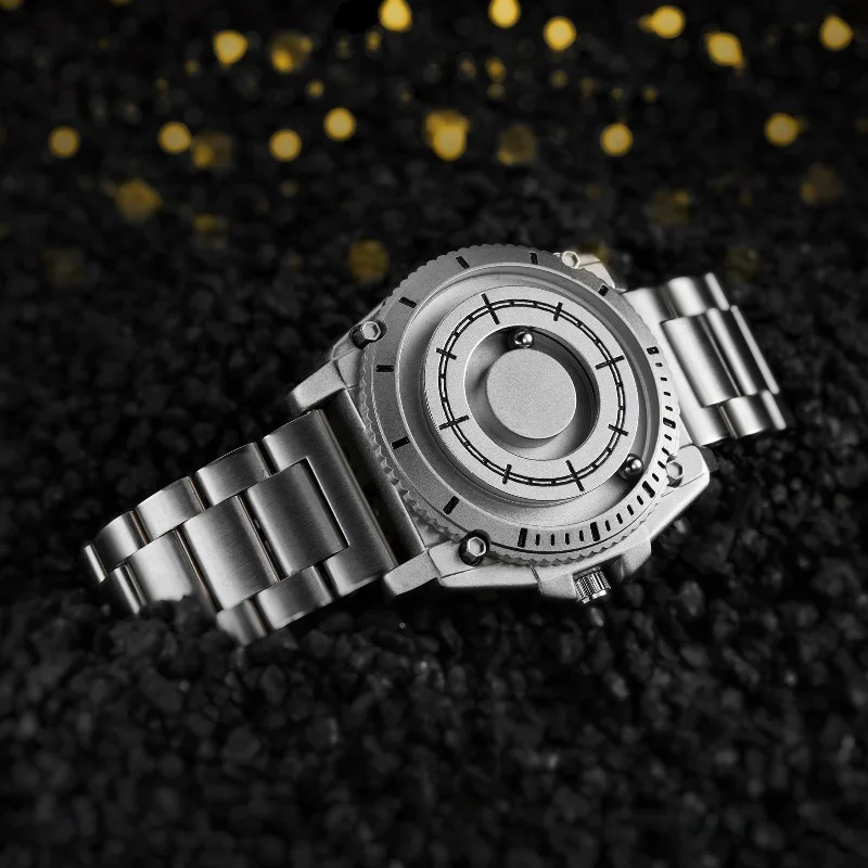 EUTOUR 2025 New Men's Magnetic Ball Sports Watch – Bezel-less Cool Design, Personalized Metal Strap, Fashion Quartz Watch