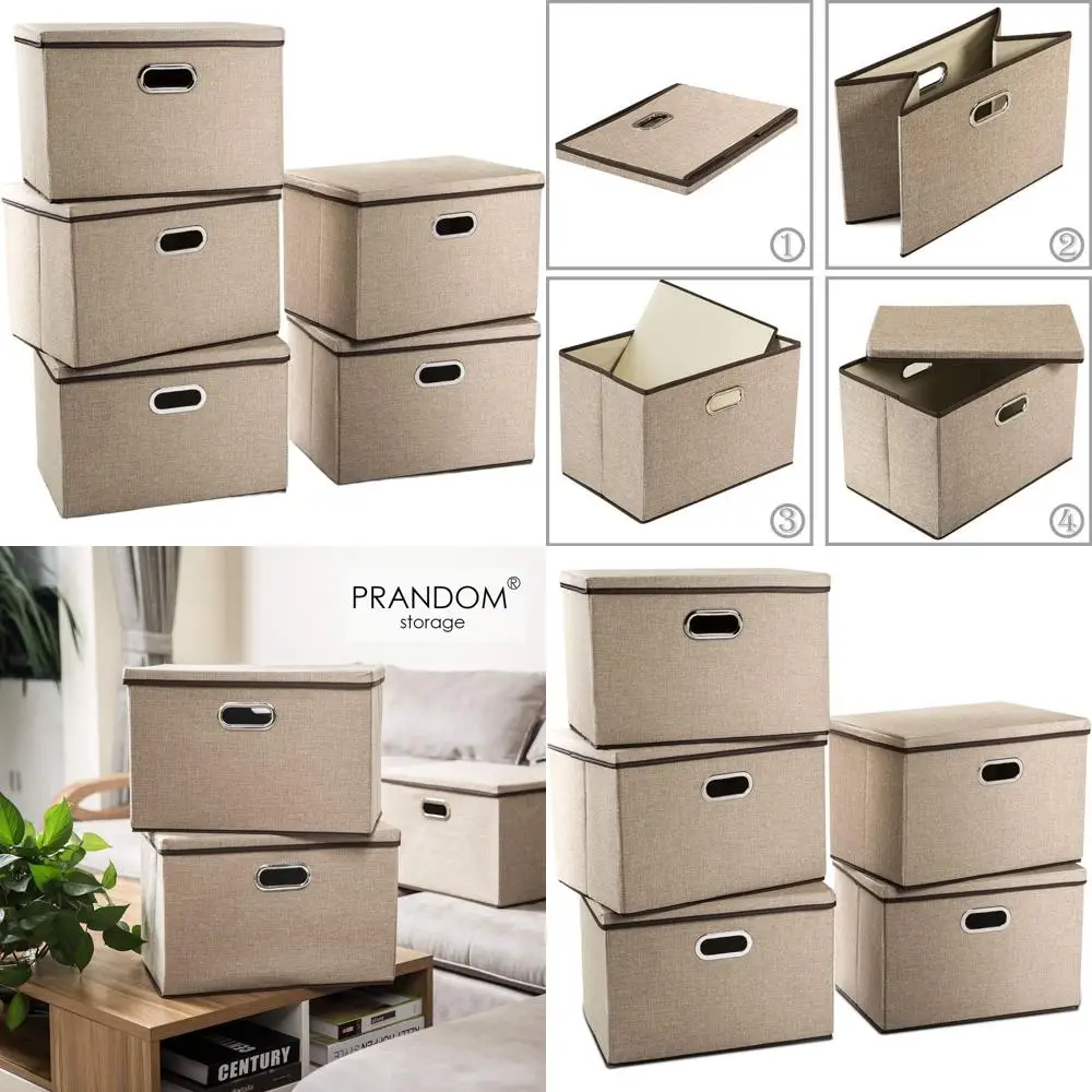 

Набор из 5 складных джутовых корзин для хранения с крышками, складные органайзеры для дома, спальни, гардероба, офиса, детской комнаты - 17.7x