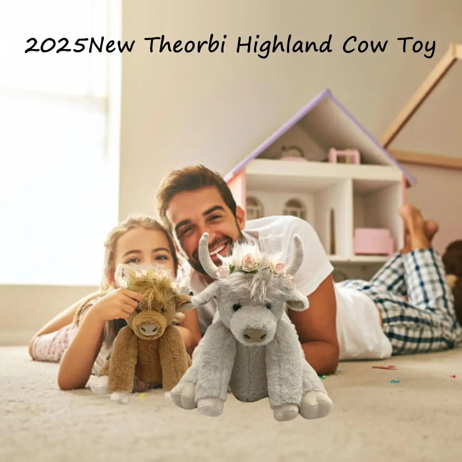 Giocattolo di peluche di mucca delle Highland, peluche di mucca delle Highland scozzesi di Vianys, le articolazioni del giocattolo di peluche ripiene di mucca possono spostare, i regali di compleanno