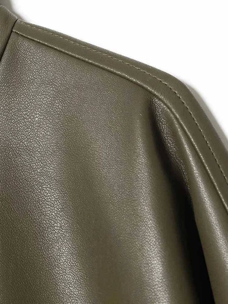 Giacca da donna nuova in pelle Pu per il tempo libero con risvolto manica lunga con cerniera colletto alla coreana giacche da pilota capispalla femminile chic da strada