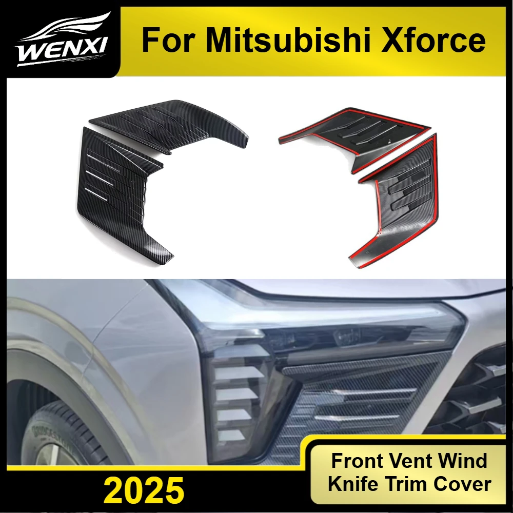 Front Vent Wind Knife Trim Cover For Mitsubishi Xforce 2025 ABS Carbon Fiber Front Bumper Fog Light Garnish Air Inlet Sticker