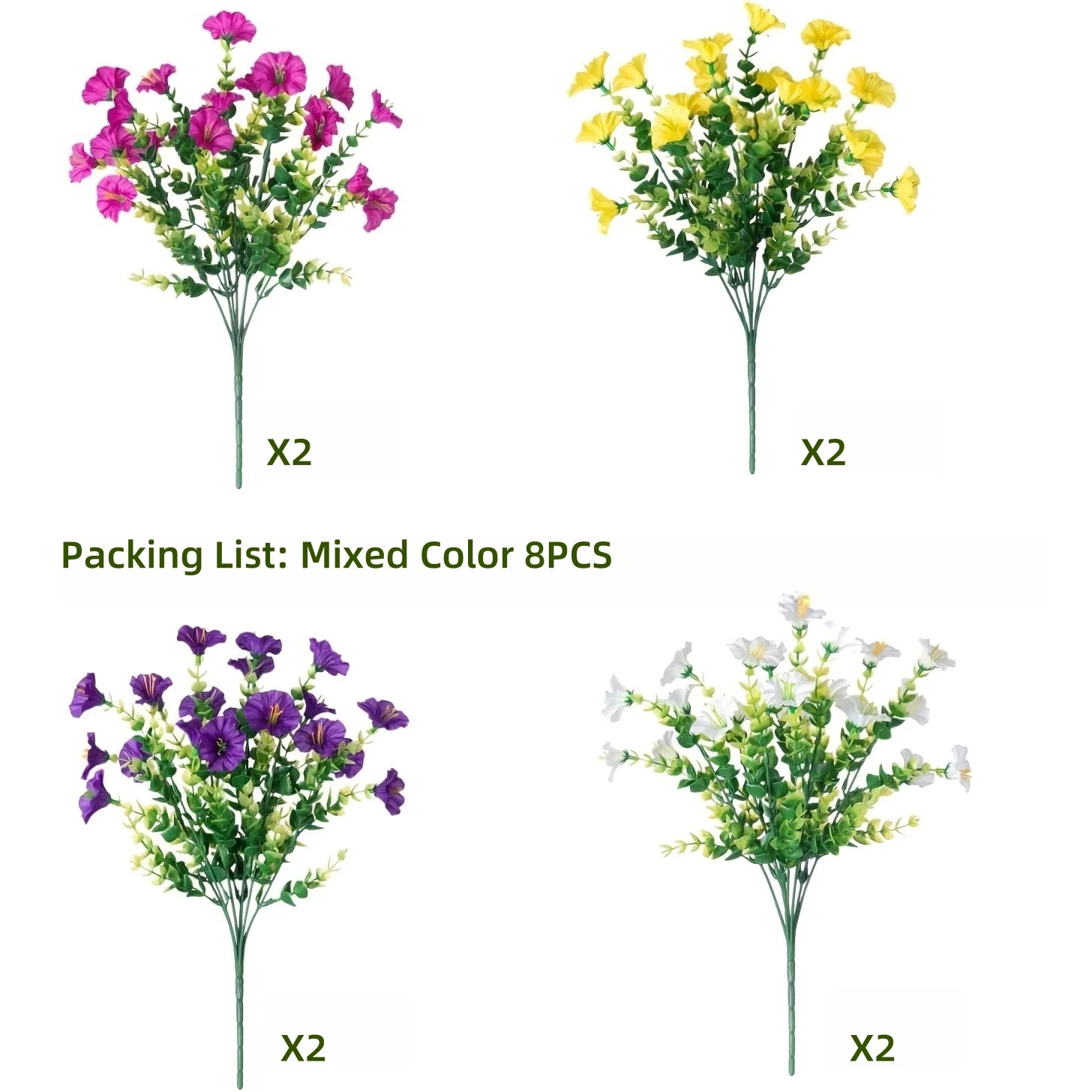 8 stuks kunstbloemen met UV-bescherming - geschikt voor binnen- en buitendecoratie, binnenplaatsen en seizoensvieringen