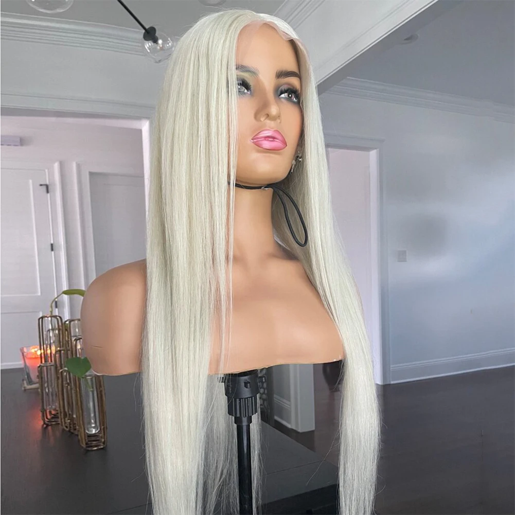 Platinum blonde em linha reta perucas do cabelo humano para as perucas completas transparentes do laço pré-arrancadas 13x6 swiss hd peruca frontal do laço virgem