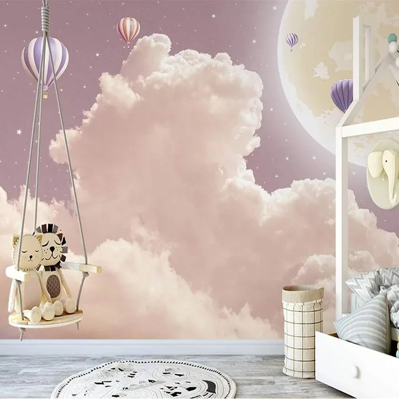 Custom Mural Wallpaper Nordic Hand-painted 3D Clouds Hot Air Balloon Wall Painting Children's Room Background Wall Decor