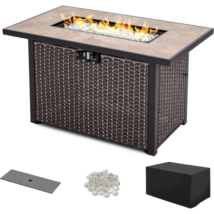 

Уличный 43-дюймовый стол для костра на пропане 50000 БТЕ с керамической столешницей для патио и сада включает всепогодный чехол для быка идеально подходит