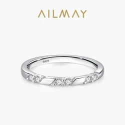 Ailmay 925 Sterling Silver Minimalism Elegant Cubic Zirconia Stackable Finger Ring Hypoallergenic Wedding Jewelry For Women Gift