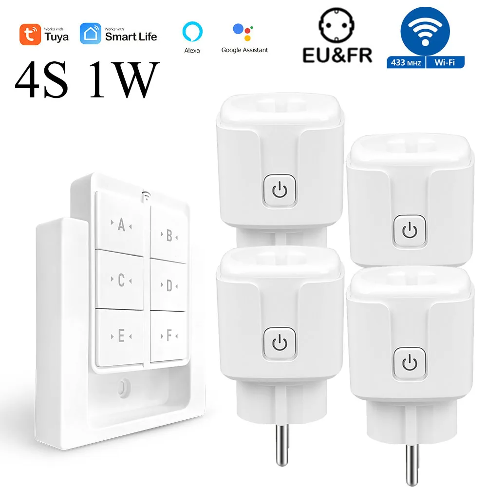 Tuya WiFi Smart Plug Socket 16A 3000W 433MHz Draadloze afstandsbediening Outlet Switch met Power Monitor, EU FR Werk met Alexa