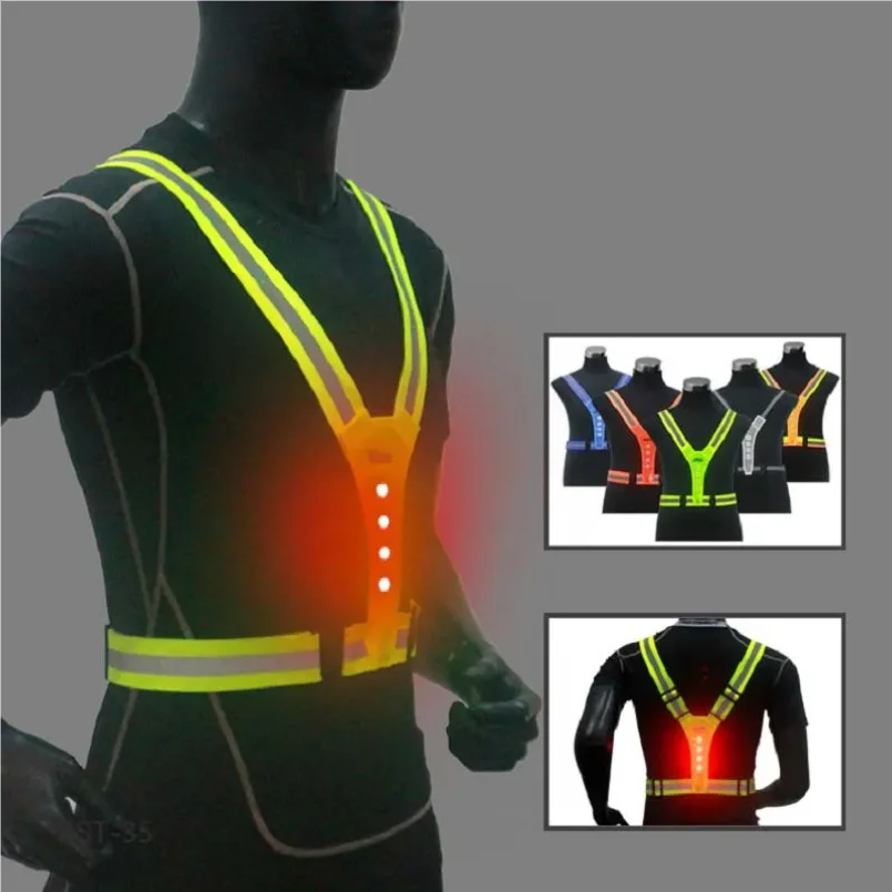 

Safety Reflective Vest LED Running Light Adjustable Cycling Vest Night Warning Work Fishing Sports Vest