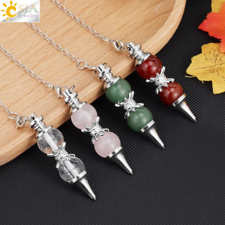 CSJA péndulo de cristal de doble cuenta lanzadera que se puede abrir para radiestesia adivinación joyería de piedra Natural H572