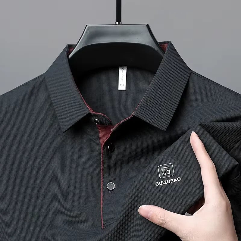 

Высококачественная брендовая модная рубашка-поло с короткими рукавами, мужская летняя трендовая новая дышащая футболка из ледяного шелка с тиснением букв