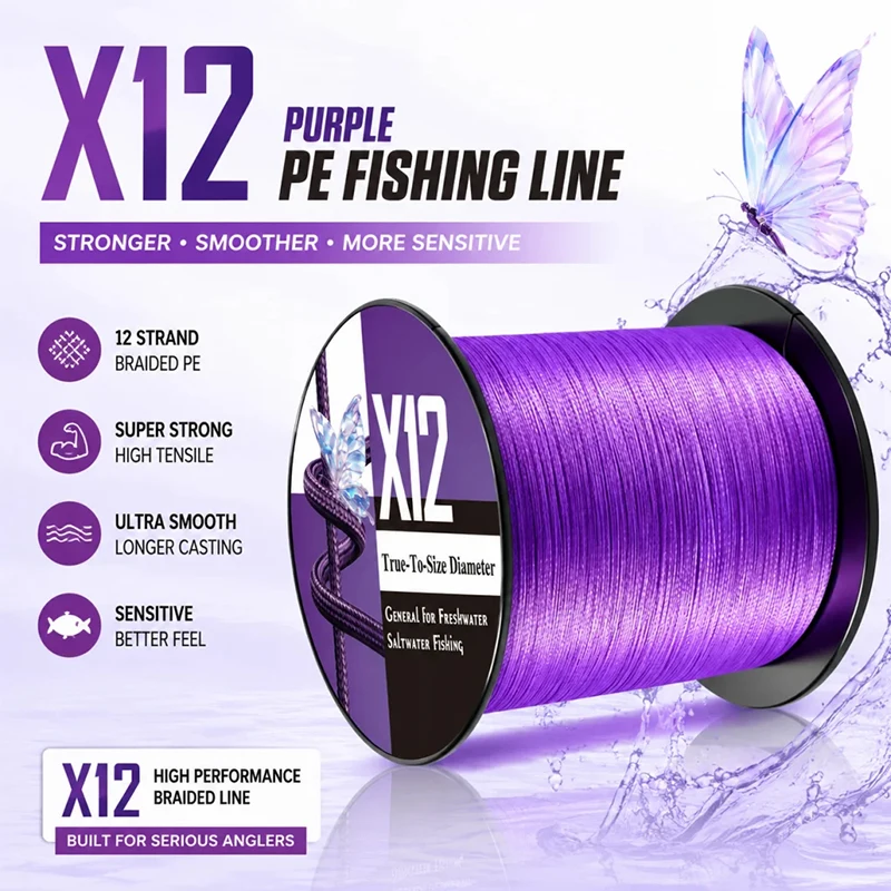 Verbesserte 12-Strang Geflochtene PE-Angelschnur 300M-500M-1000M Glatte Multifilament-Schnur Zubehör für Salzwasser Süßwasser Karpfen – Detail 1