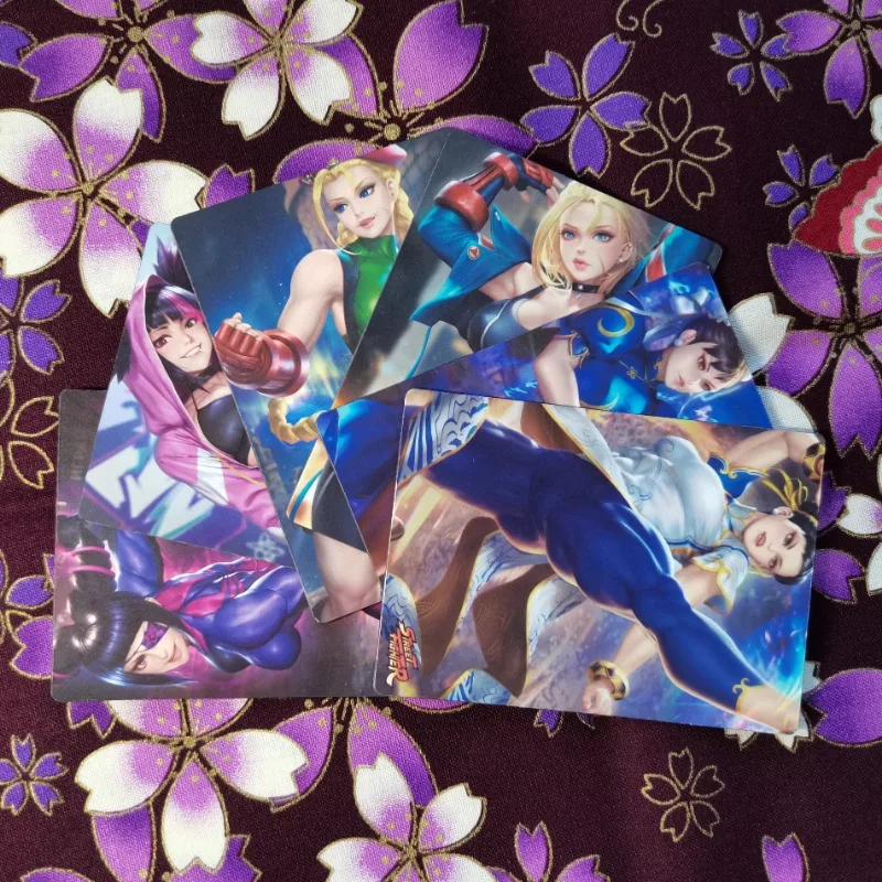 6pcs/set ACG Sexy Girl Chun-Li Cammy Animation Characters Transform Refraction Flash Card Anime Classics Game Collection Cards