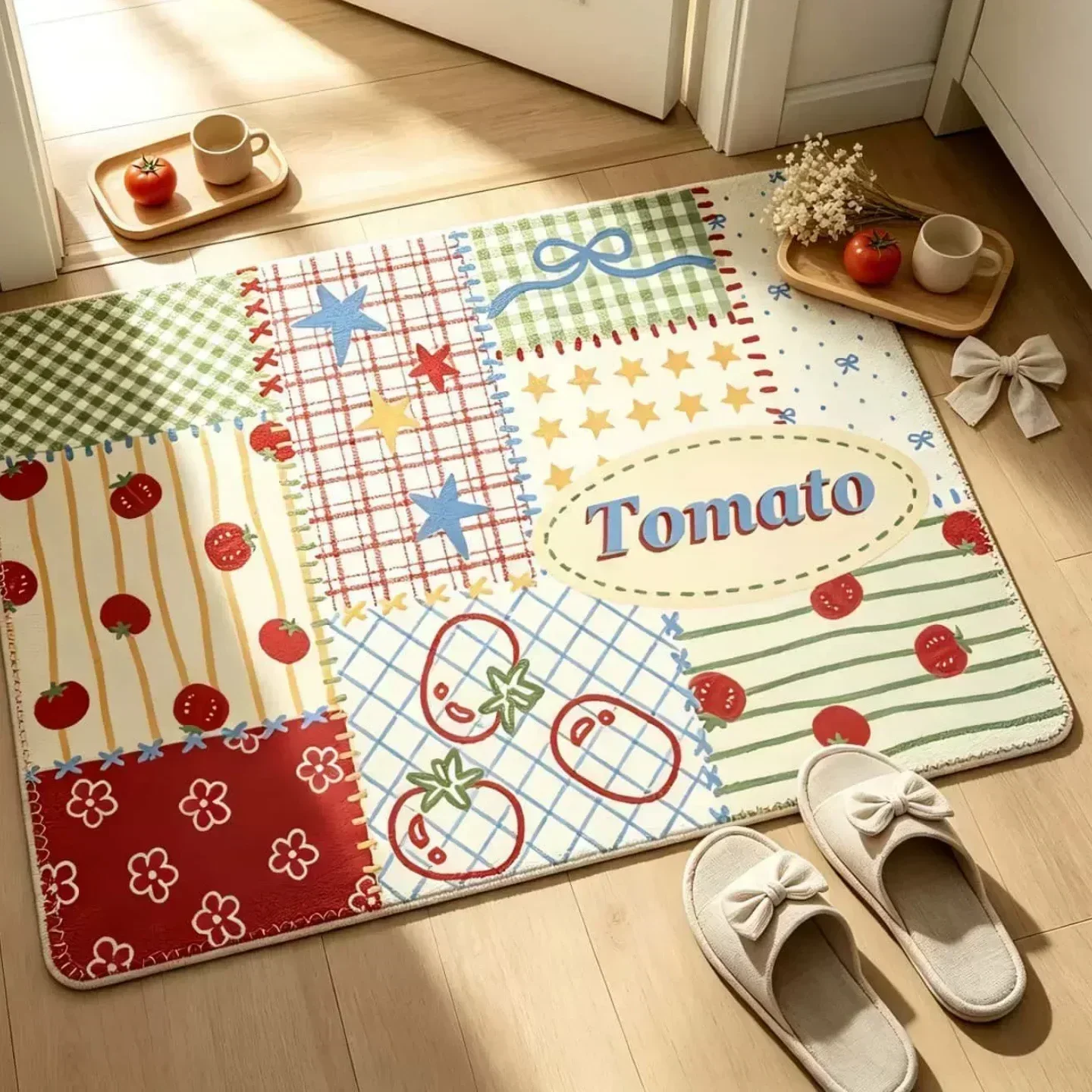 VIKAMA2026 cure tomato illustration doormat flannel dust removal easy cleaning girl style bedroom