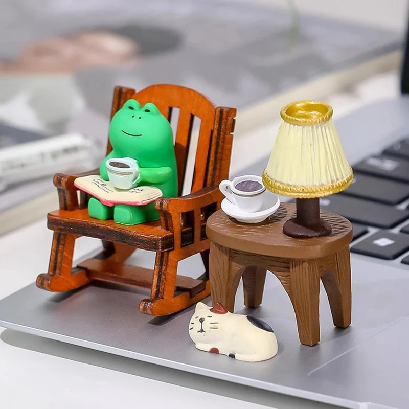 Cartoon Frog Rocking Chair Table Lamp Ornament Miniatures Figurines Art Decoration