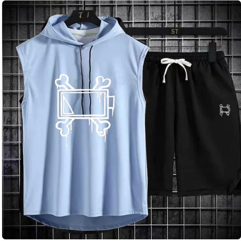 Men track suit summer sportswear two-piece t-shirt shorts brand tracksuit jogging mens sports suit fitness clothes exercise suit