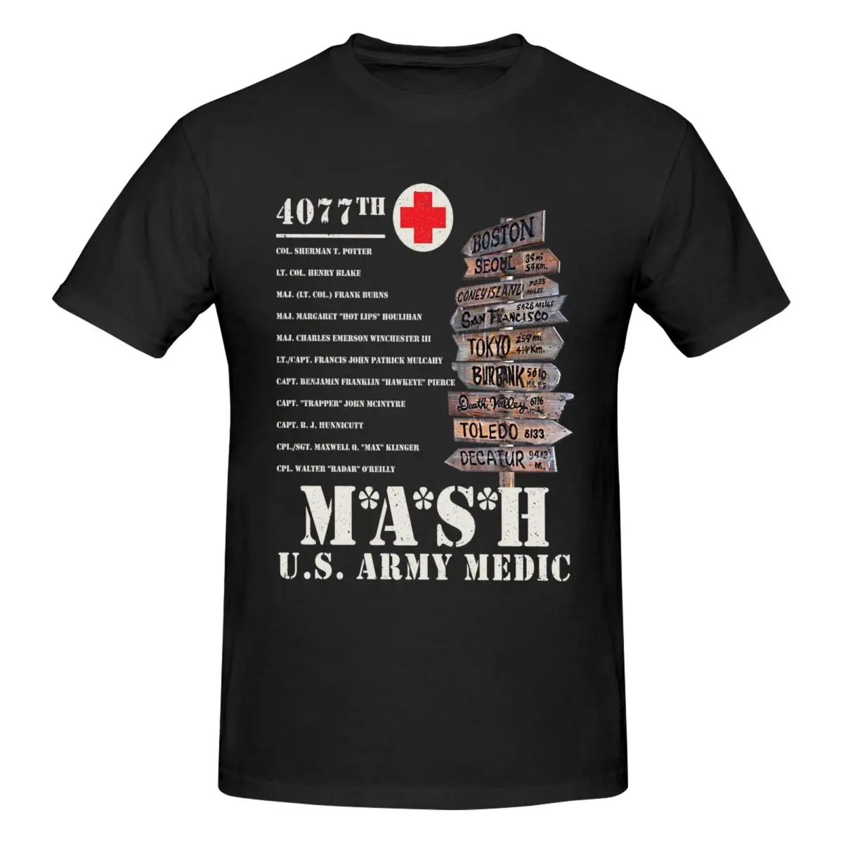 Men T-Shirts Mash 4077 TV Show Signpost Leisure Pure Cotton Tee Shirt Short Sleeve T Shirts O Neck Clothes 4XL 5XL