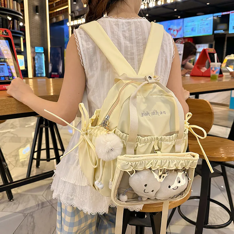 Removable Pain Layer Ltabag Ballet Style Pleated Lace Junior High School Backpack Women's Two-dimensional Bar Baby Bag Schoolbag