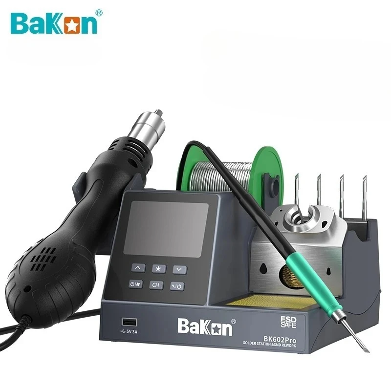 

Bakon BK602 PRO Rework Station 2 in 1 Soldering Station Hot Air Blower Heat Gun Desoldering Adaptive C115/C210/C245 Heating Core