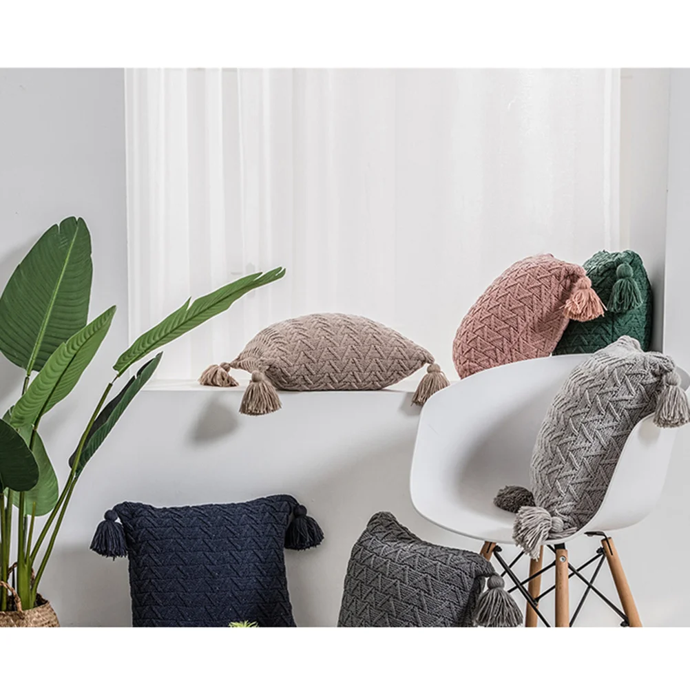 

1Pcs Nordic Style Chenille Throw Pillow Cover Pink Tassel Square Cushion Case Sofa Chair Decor