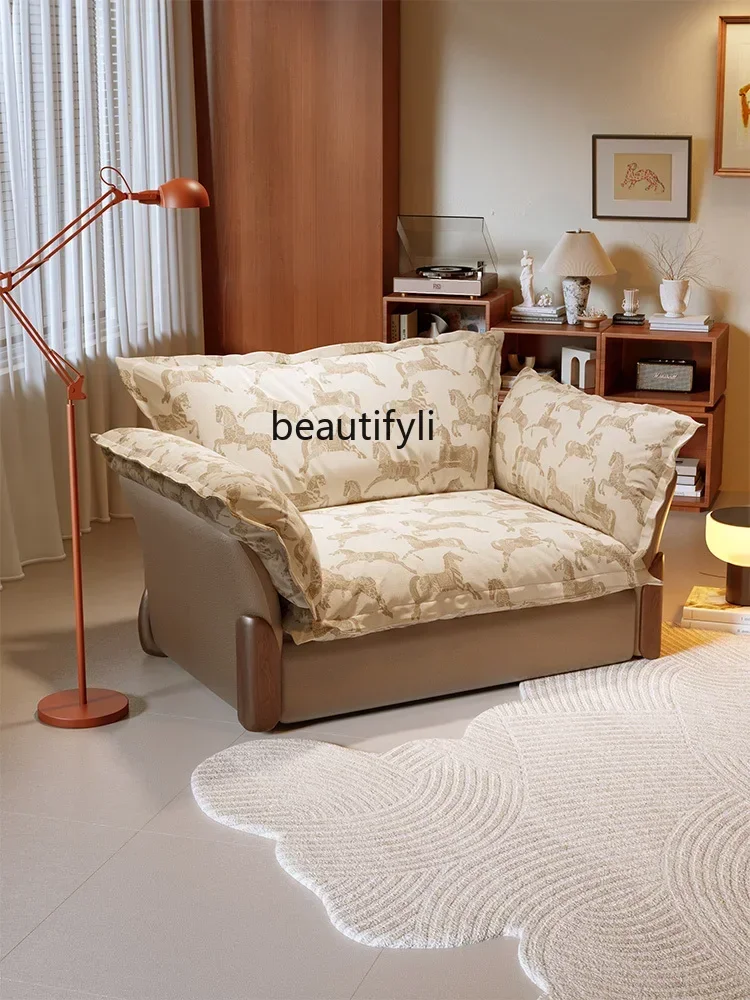 Retro Bud Function Sofa Foldable Dual-Purpose Black Walnut Living Room Retractable Sofa Bed