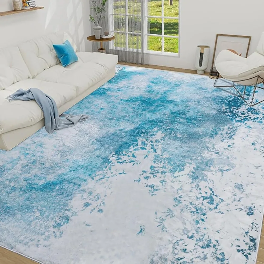 

Carpets for Living Room Decor Non Shedding & Machine Washable Area Rugs for Bedroom Dining Room Office Ice Blue Home Decorations