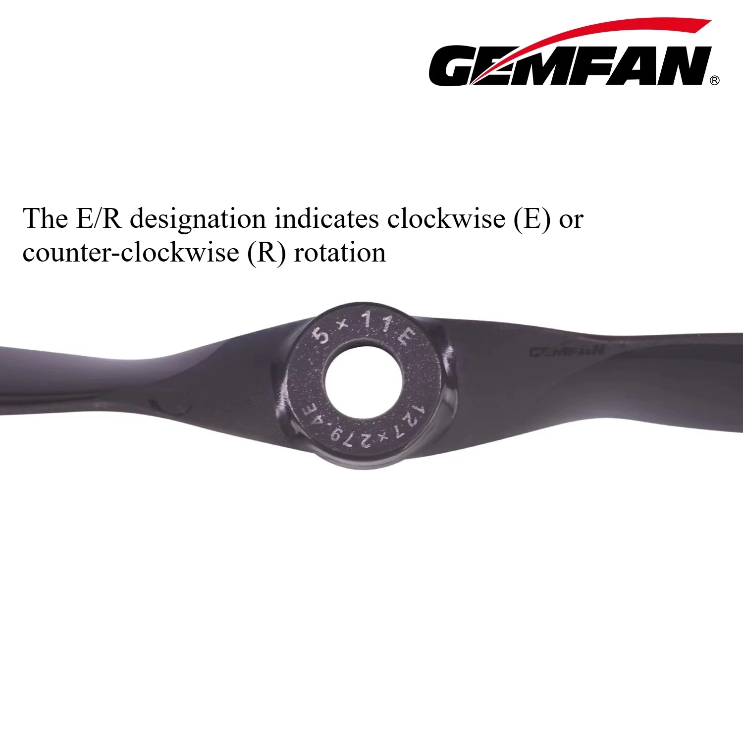 Gemfan 5x11E/R Prop Set. Glass Fiber Nylon Construction. 2CW or 2CCW Option Available. Fits RC Airplane Jet