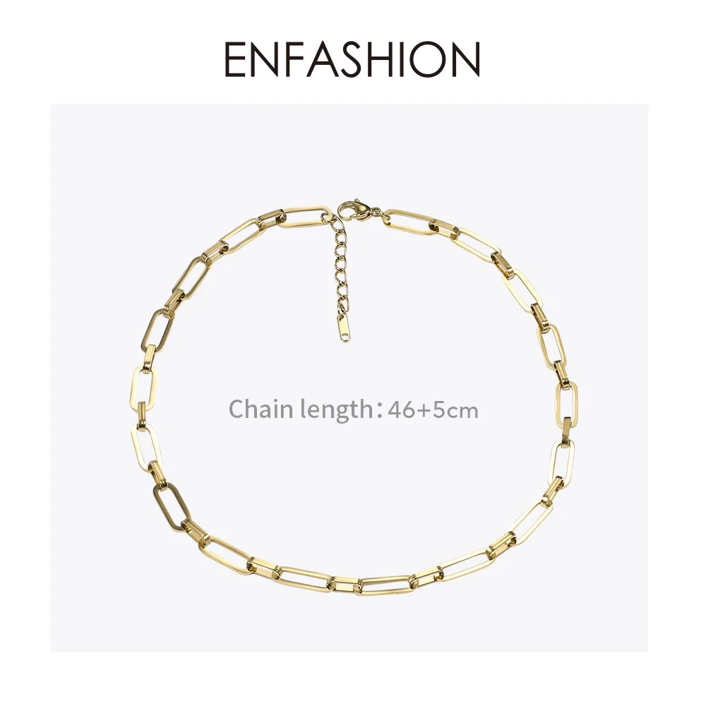 ENFASHION Punk Link Chain Choker Necklace Women Gold Color Stainless Steel Necklaces Femme Fashion Jewelry Friends Gifts P193039