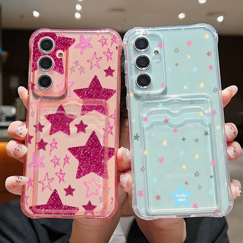 Card Slot Phone Case For Samsung Galaxy S26 S25 S24 Ultra S23 S25 FE A57 A17 A56 A55 A37 A36 A16 A54 Twinkle Star Printed Cover
