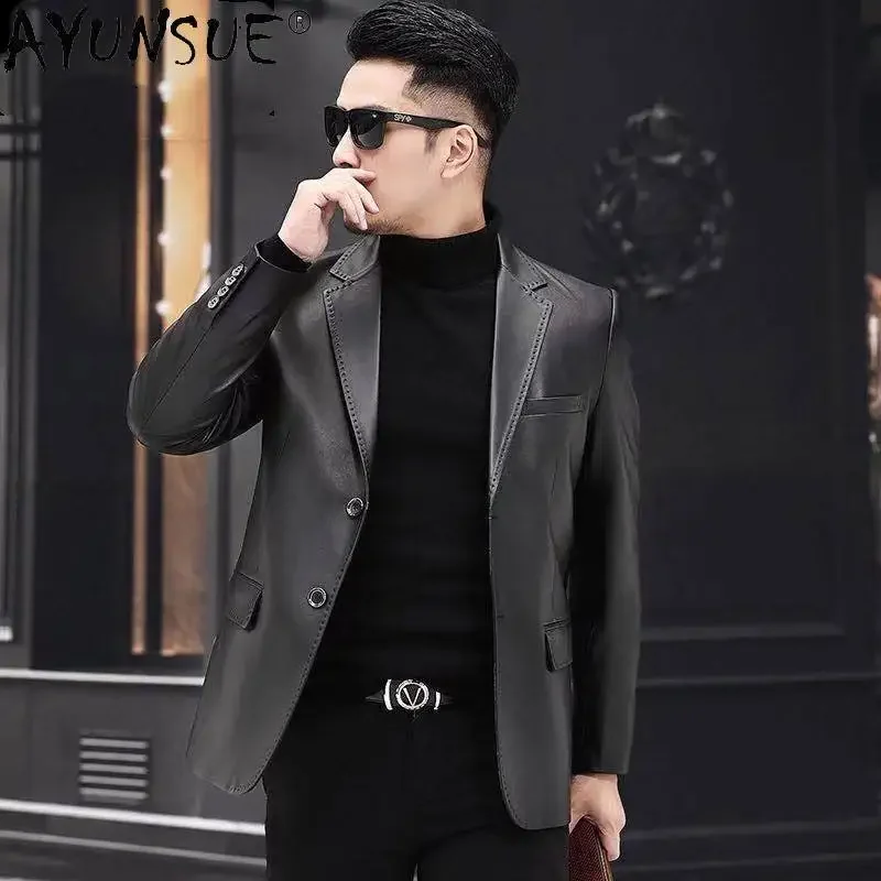 

AYUNSUE Mens Leather Jacket Genuine Sheepskin Leather Jackets for Men Clothes Real Leather Coat 2023 Slim Suit Trend Abrigos