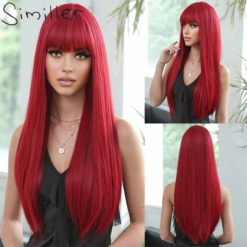 

Similler Women Synthetic Wigs Long Straight Heat Resistance Hair Red Wig with Bangs