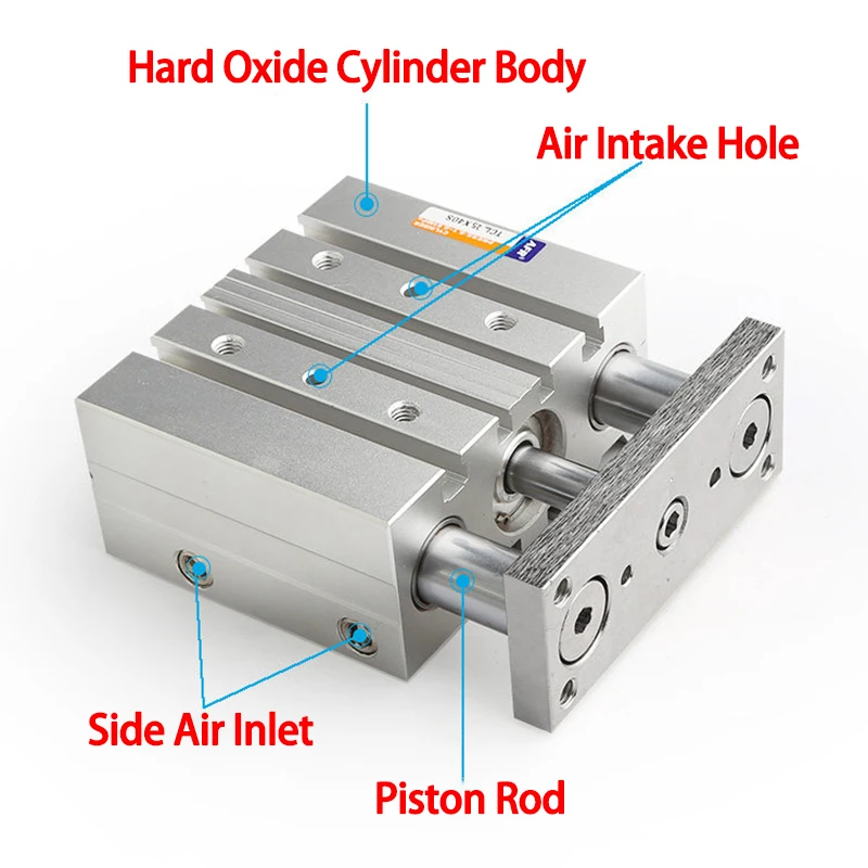 TCL Airtac Typ Dreiachsiger Drei-Stangen-Geführter Pneumatikzylinder Bohrung 12 16 20 25 32 40 50 63mm Hub 10-300mm Doppeltwirkend – Detail 1
