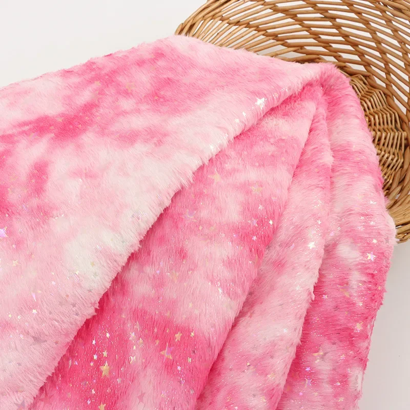 Tie-dye Rabbit Fur Small Star Quilted Flannelette Home Textile Knit Fabric For Clothing Pillows Shoes Hats