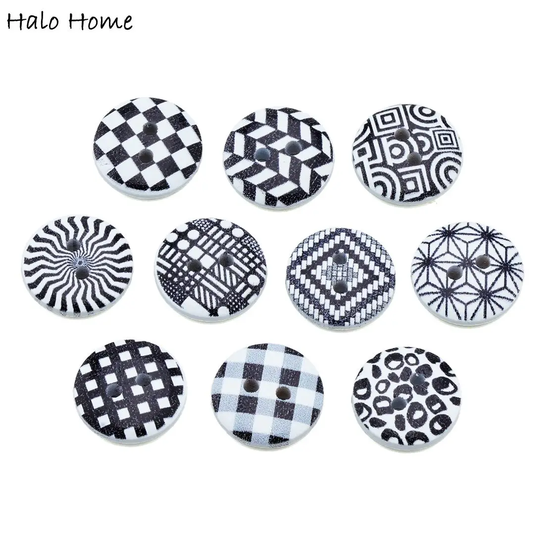 50pcs Houndstooth print Round wood button for Sewing Scrapbooking decor Diy 15mm