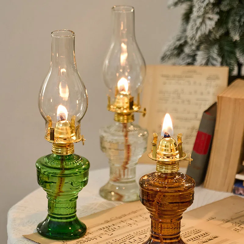 Vintage Glass Oil Lamps for Indoor Rustic Kerosene Lamp Lantern Home Decor Lighting Chamber Oil Lamp Emergency Hurricane Lamps