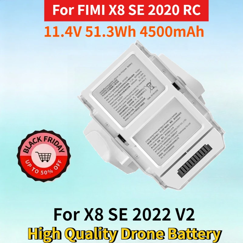 

DC02A5 11.4V 51.3Wh 4500mAh Lithium-ion Rechargeable Battery for FIMI X8 SE 2020 RC X8 SE 2022 V2 High Quality Drone Battery