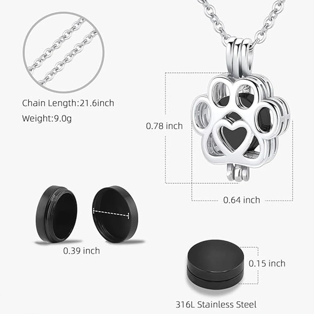 Haustier Feuerbestattung Schmuck für Asche für Hundepfote Edelstahl Memorial Medaillon Urne Halskette innen Mini Fall Andenken Feuerbestattung – Detail 2