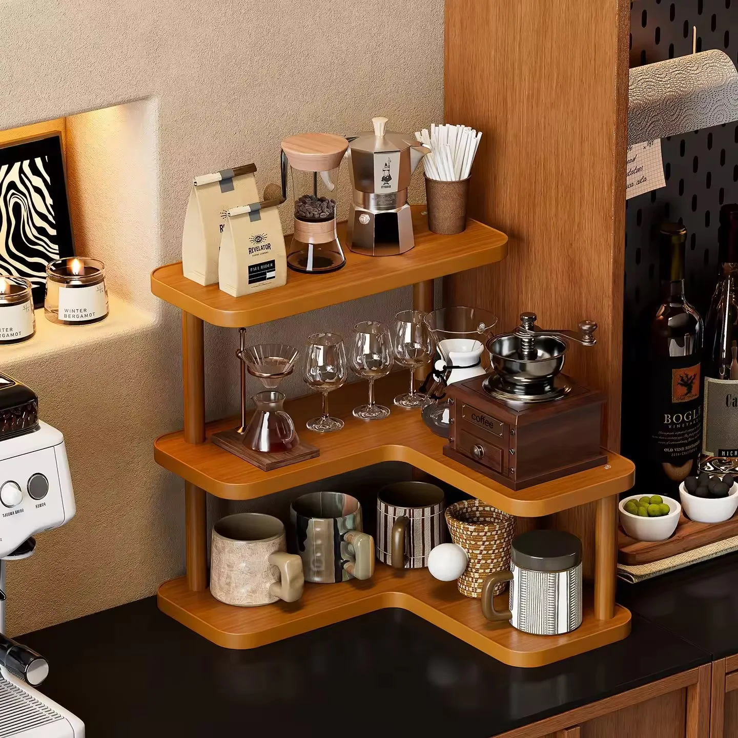 Multifunctional Corner Coffee Mug Organizer for Countertop Storage Mug Rack for Cabinet Holds Coffee Cups and Mugs for Kitchen