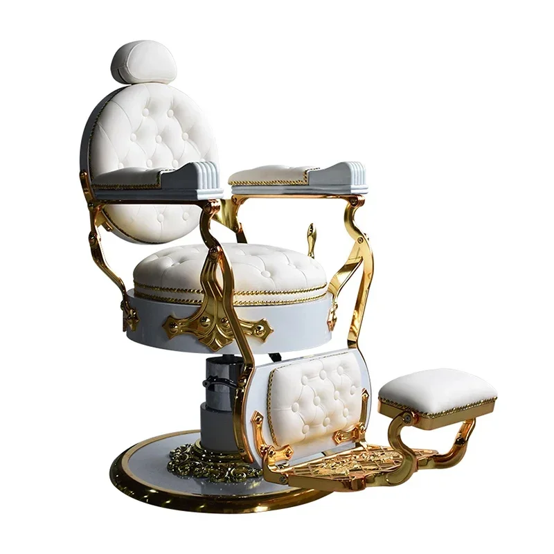 Vintage White Gold Luxury Beauty Hair Salon Shaving Barber Chair Hydraulic Saloon Chair Salon Furniture Styling