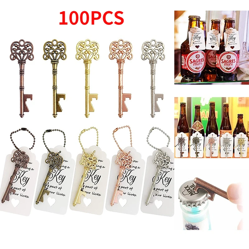 50/100pcs Vintage Key Bottle Opener Beer Opener Wine Keychain Souvenir Pendant Festival Souvenir Gift Kitchen Tool Accessorie