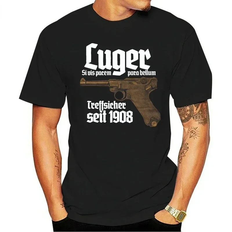 KJKJN  Luger Premium T-Shirt Pistole 08, Parabellum, Selbstladepistole, Men Women Tee Letters  Classic Streetwear