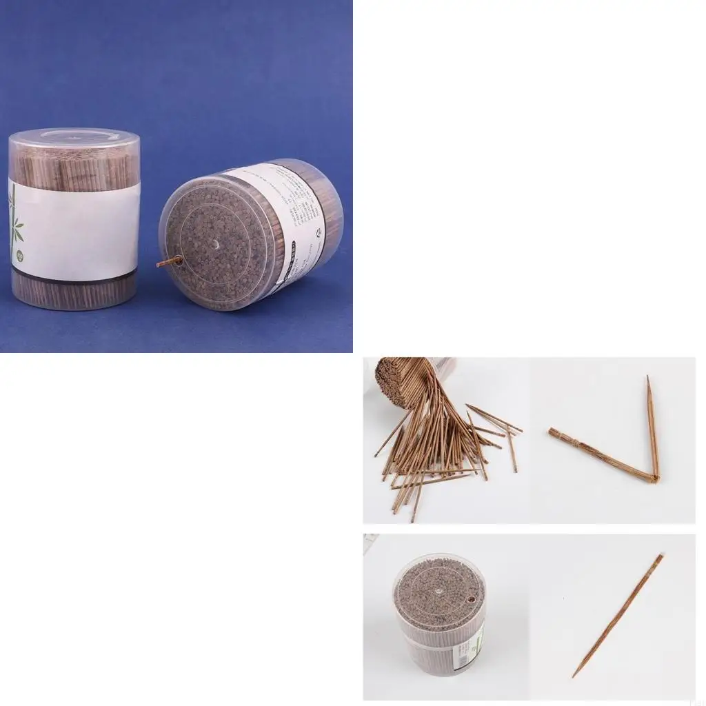 F19B 800Pcs Disposable Carbonized Bamboo Wooden Toothpicks Single-Head Pointed Cocktail Picks with Dispenser Fruit Skewers Teeth