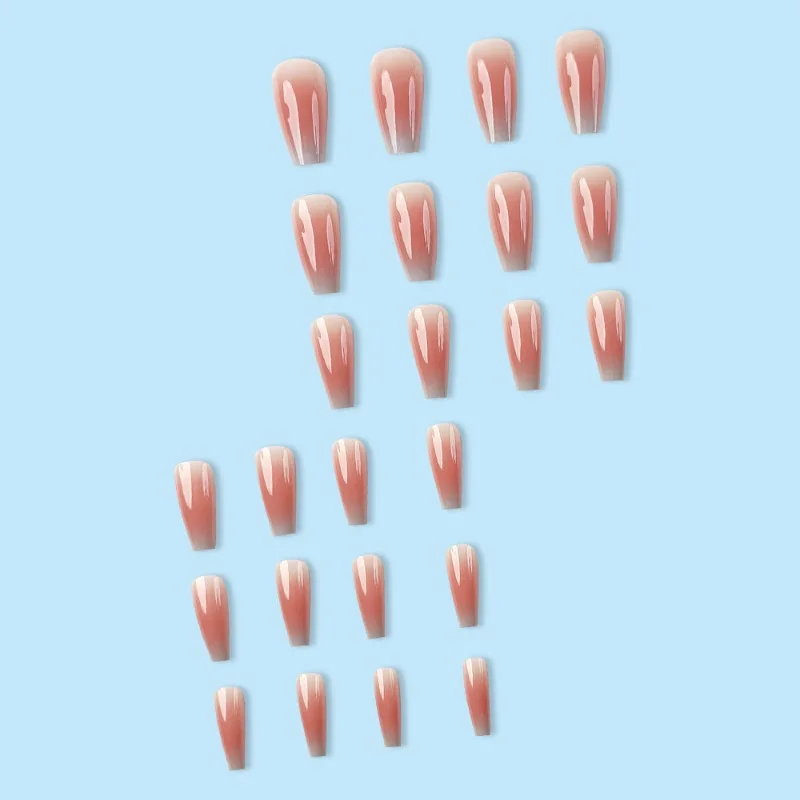 24pcs Autumn Long Blush Gray Blue Gradient Fake Nails for Gluing Artificial Press on Nails Set Acyrlic Stick-on Nails with Tools