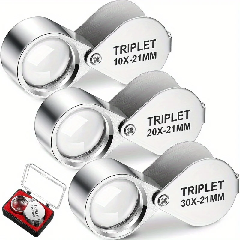 10x20x 30x jóias lupa bolso dobrável lupa mini diamante lupa lente triplet olho ferramenta de vidro óculos de leitura