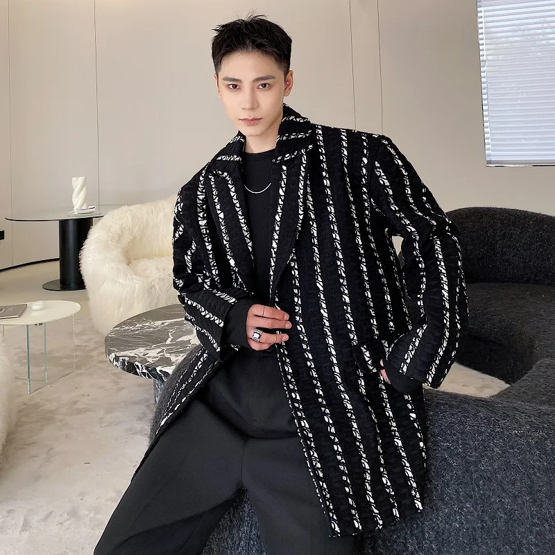 

Winter Thiened Plaid Woolen Lapel Coat Men's Trendy Korean Version High-End Warmth Suiting Overcoat Youth ular Medium-Le...