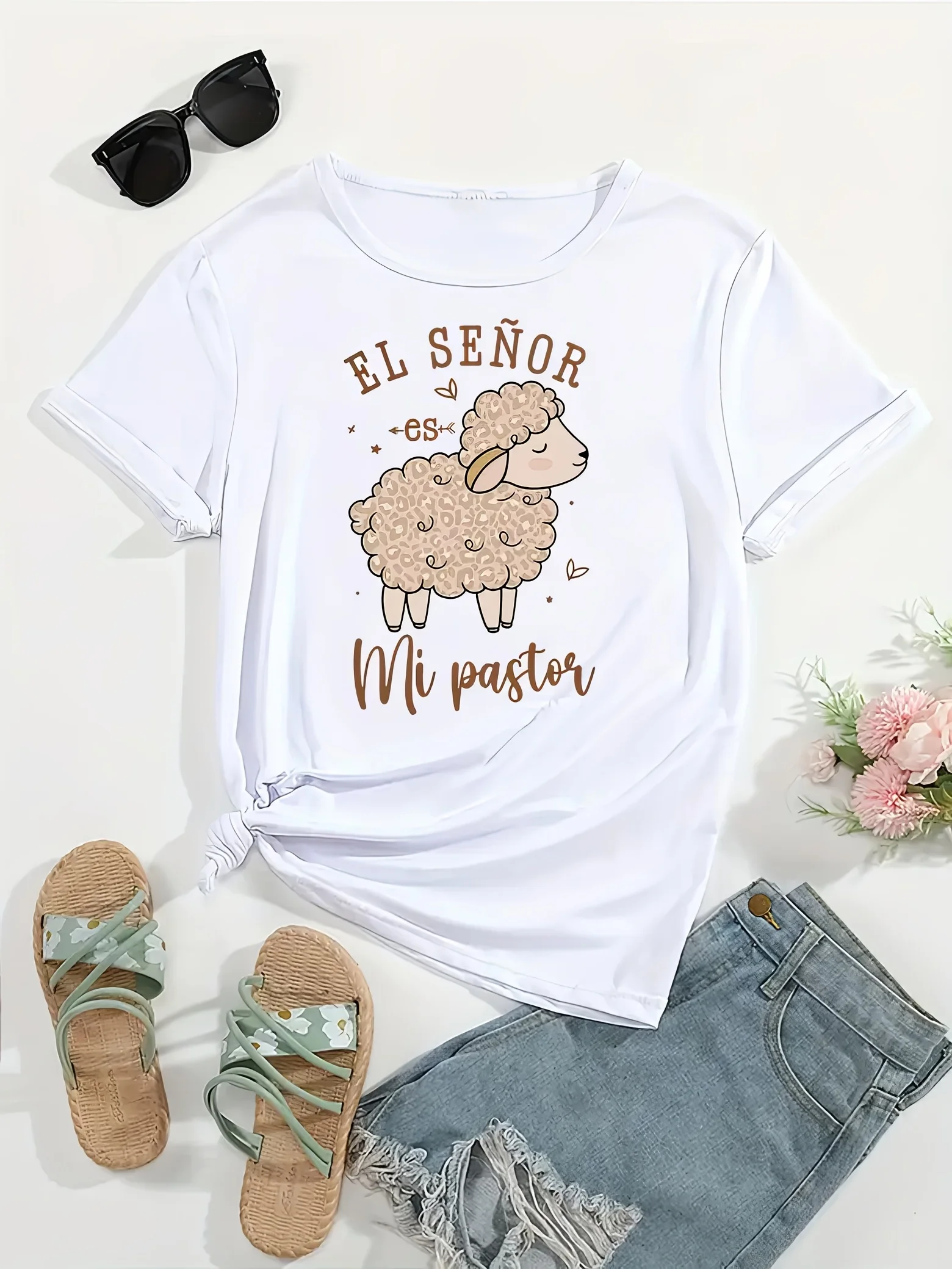 Womens T-shirt El Señor Mi PastorSheep Printed Casual Fashion Short Sleeve T-shirt Soft Comfortable Summer Women Clothing