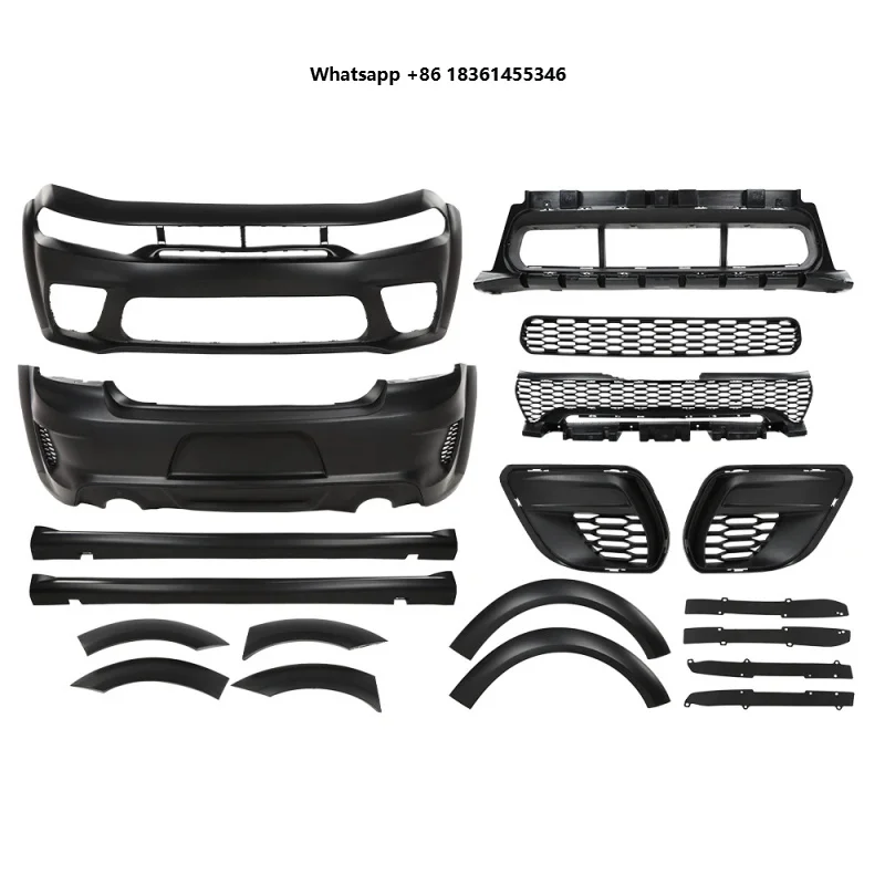 For 2015-2023 Charger, Hellcat Style, Black ABS Plastic Exterior Body Parts High Quality Front Rear Bumper Widebody Kit,