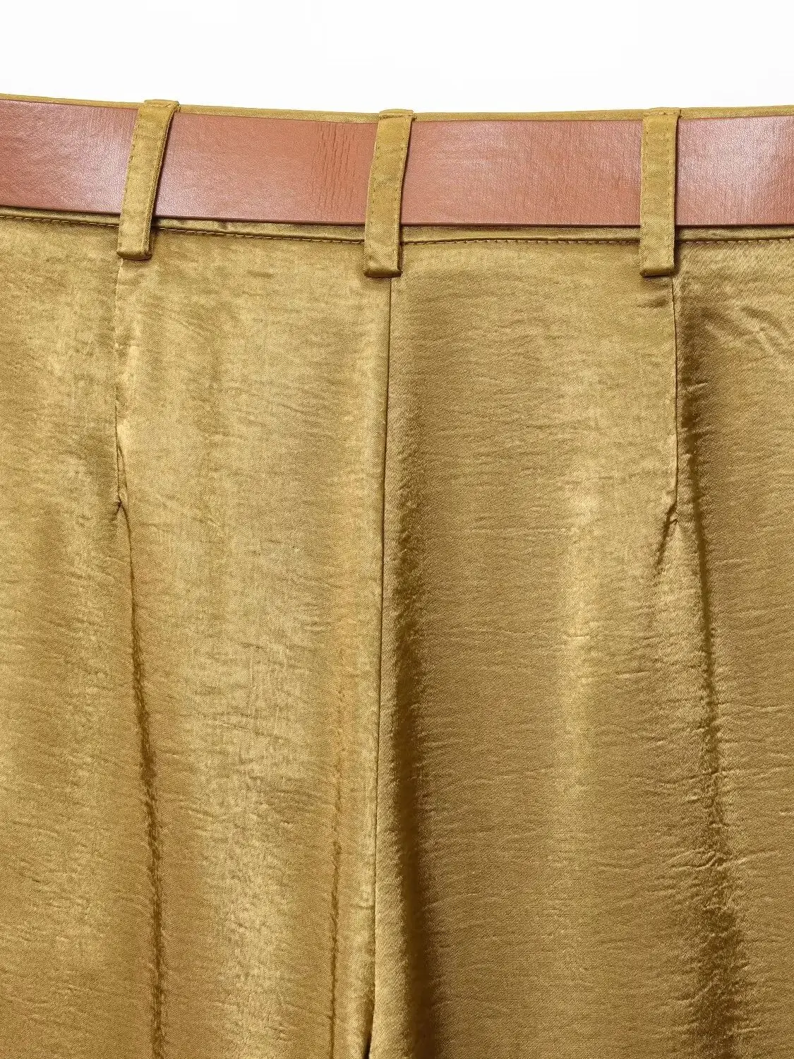 2025 Autumn Women's Vintage Designer Smooth Soft Satin Pants with Belt Lady Elegant High Waist Loose Wide Leg Straight Trousers