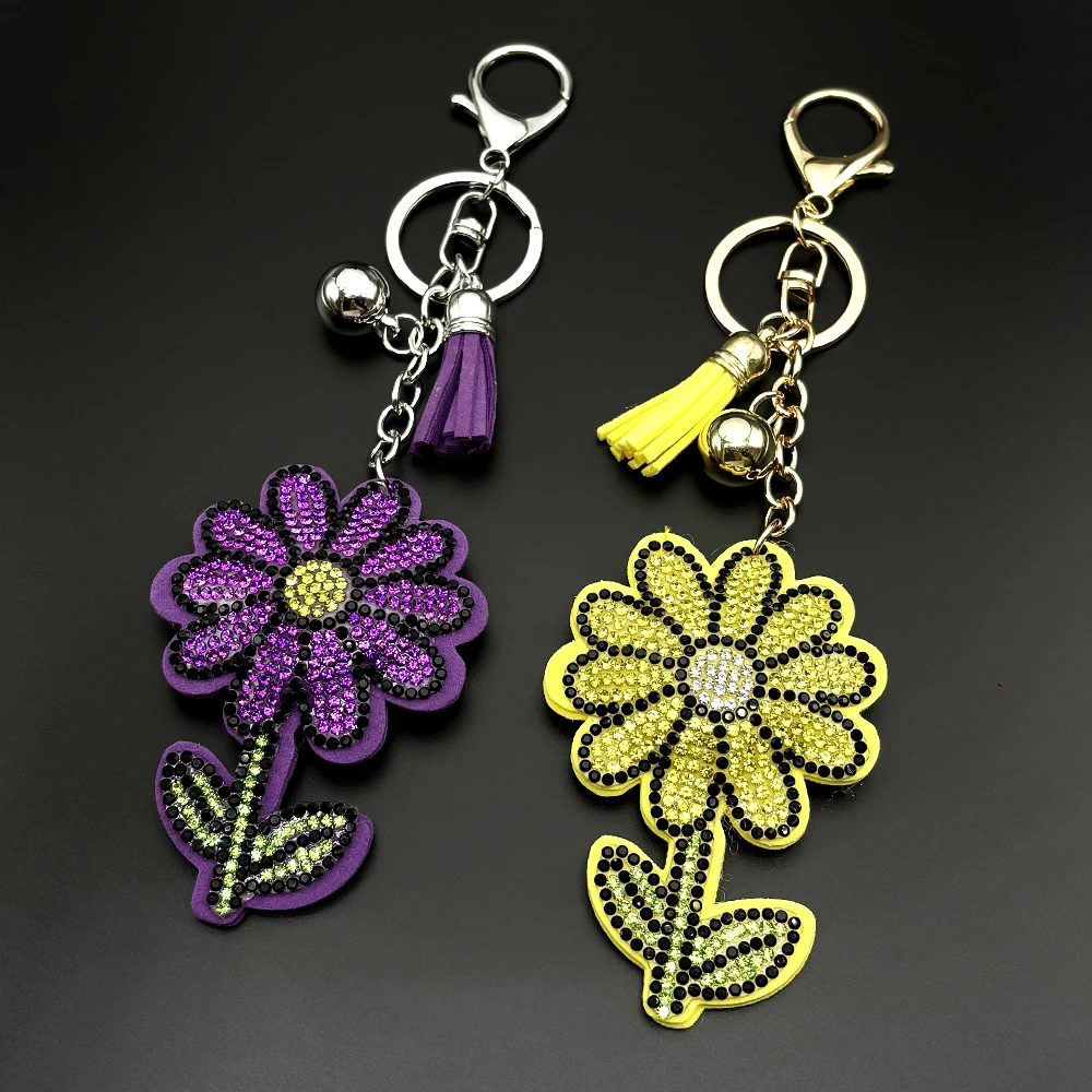 Gänseblümchen-Blumen-Kristall-Schlüsselanhänger, glänzender Strass-Blumen-Schlüsselhalter, Geschenk für Mädchen, Frühlings-Blumen-Botanik-Schmuck für Frauen – Detail 7