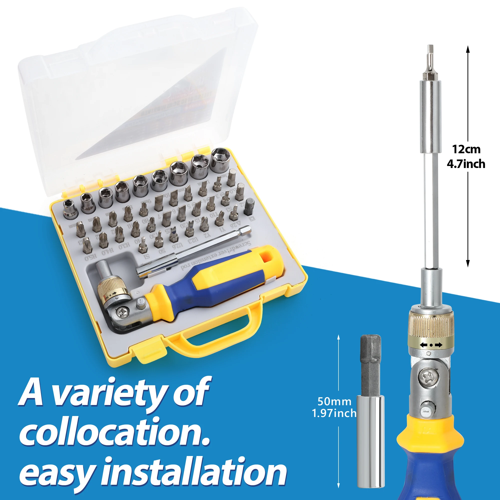 مجموعة مفكات براغي 42 في 1 صندوق أدوات يدوي معدني بسعة كبيرة، مجموعة مفاتيح ربط بسقاطة مع منظم، مجموعة أدوات مقبس ماستر هيكس بت